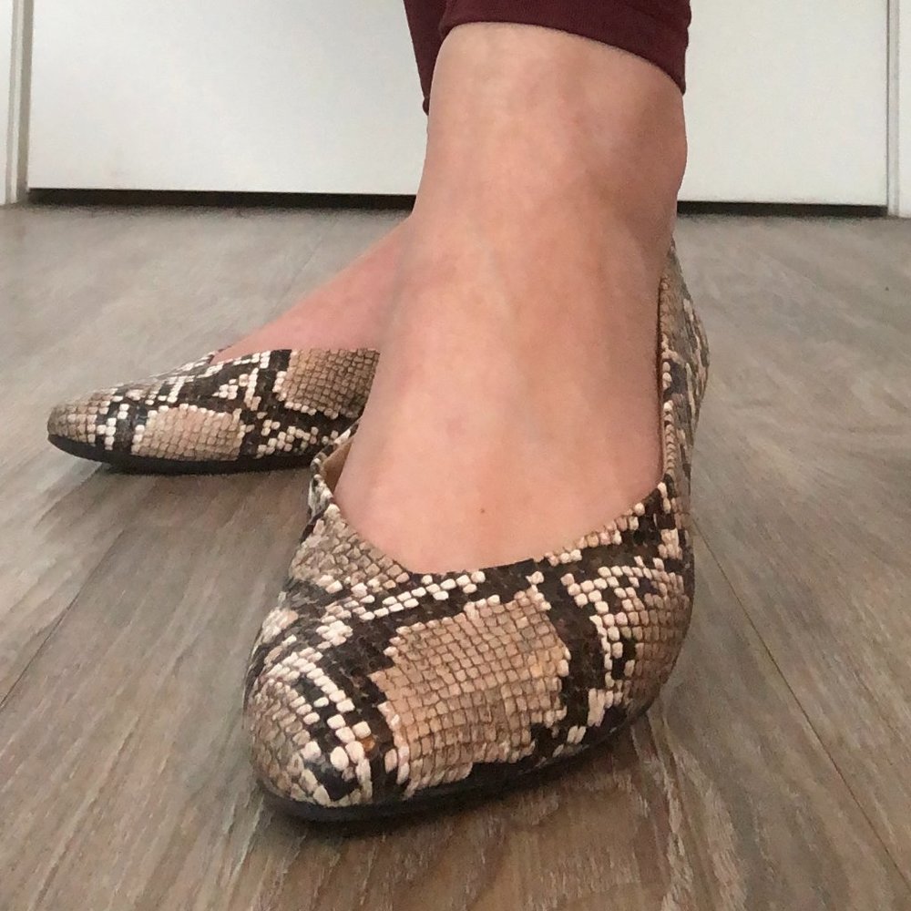 Mango Embossed Snakeskin Flats Size 6.5